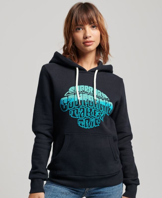 moletom com capuz embelezado mulheres marinha roupas Superdry 2208H2160