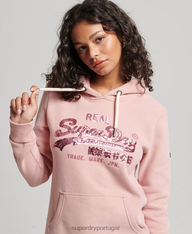 moletom com capuz embelezado mulheres rosa roupas Superdry 2208H3314