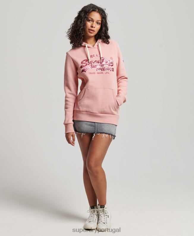 moletom com capuz embelezado mulheres rosa roupas Superdry 2208H3314