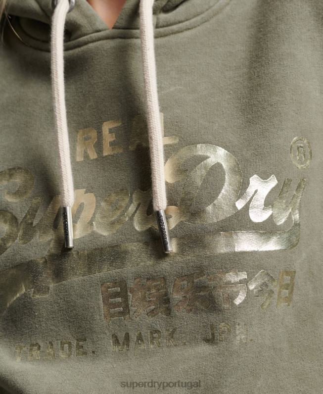moletom com capuz embelezado mulheres verde roupas Superdry 2208H3284