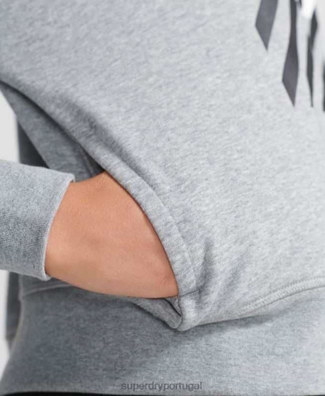 moletom com capuz esporte básico para treino mulheres cinza roupas Superdry 2208H6149