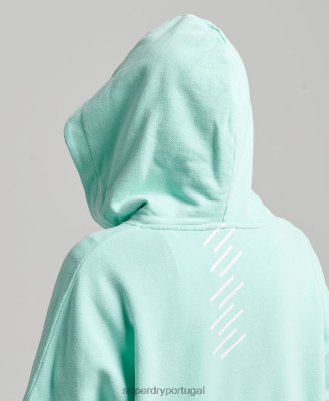 moletom com capuz esporte crop box code core mulheres azul roupas Superdry 2208H6001