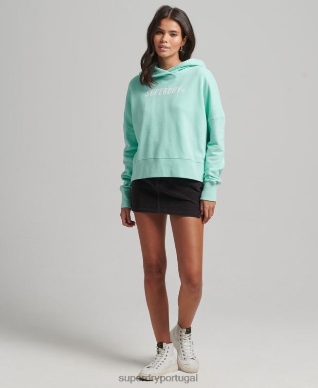 moletom com capuz esporte crop box code core mulheres azul roupas Superdry 2208H6001
