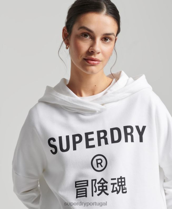 moletom com capuz esporte crop box code core mulheres branco roupas Superdry 2208H5913