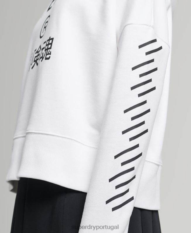 moletom com capuz esporte crop box code core mulheres branco roupas Superdry 2208H5913