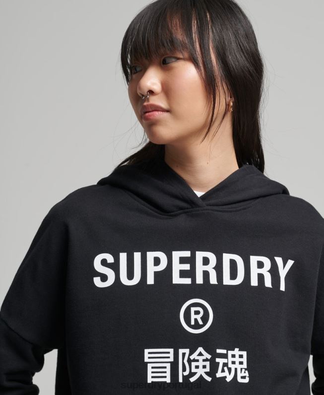 moletom com capuz esporte crop box code core mulheres preto roupas Superdry 2208H5862