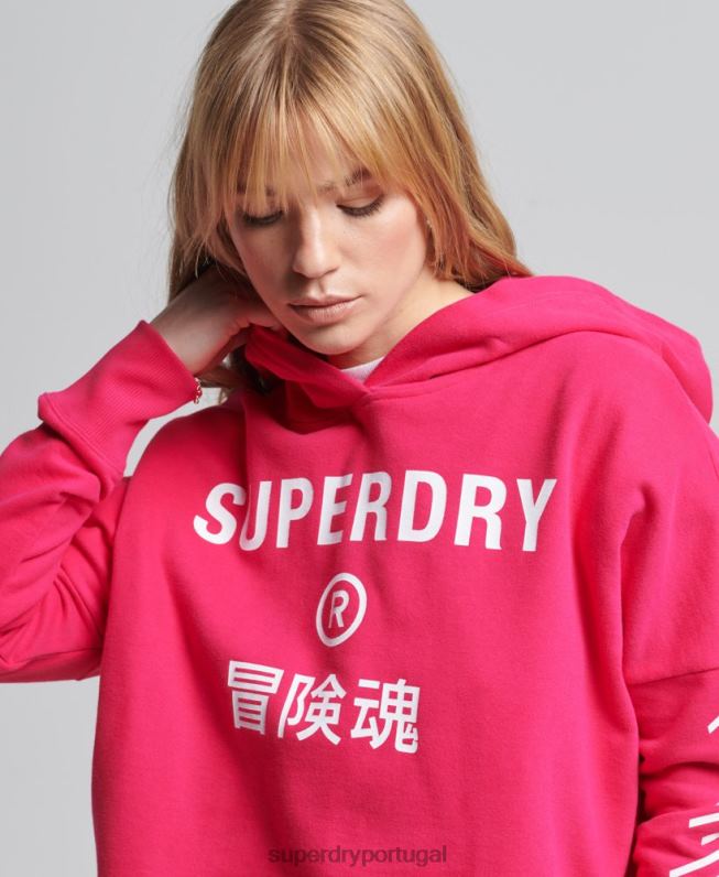 moletom com capuz esporte crop box code core mulheres rosa roupas Superdry 2208H6098