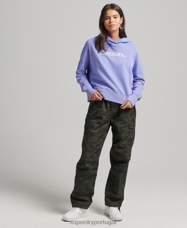 moletom com capuz esporte crop box code core mulheres roxo roupas Superdry 2208H6071