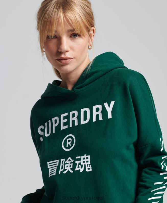 moletom com capuz esporte crop box code core mulheres verde roupas Superdry 2208H5955