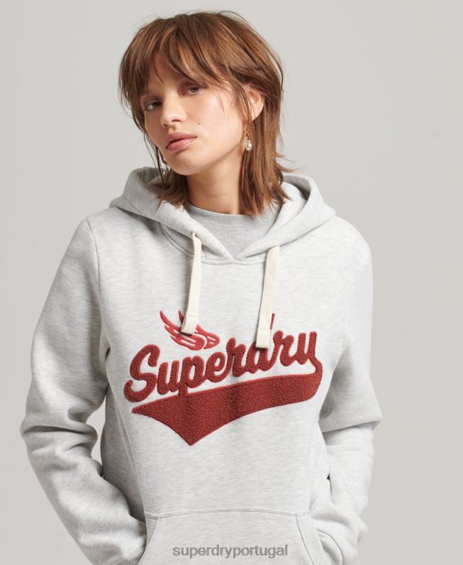 moletom com capuz estilo script mulheres cinza claro roupas Superdry 2208H3443