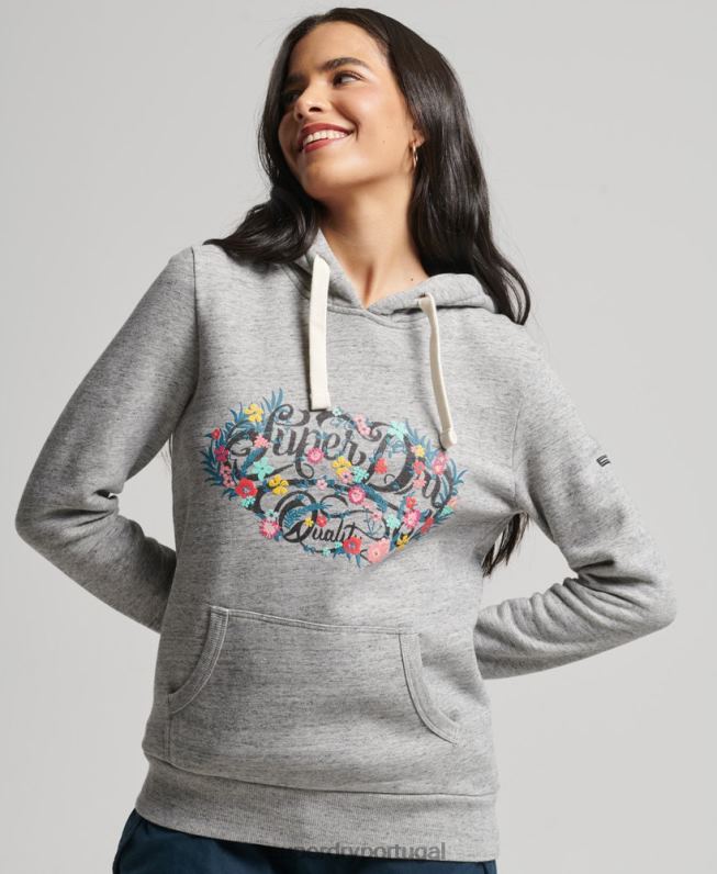 moletom com capuz floral mulheres cinza roupas Superdry 2208H3376