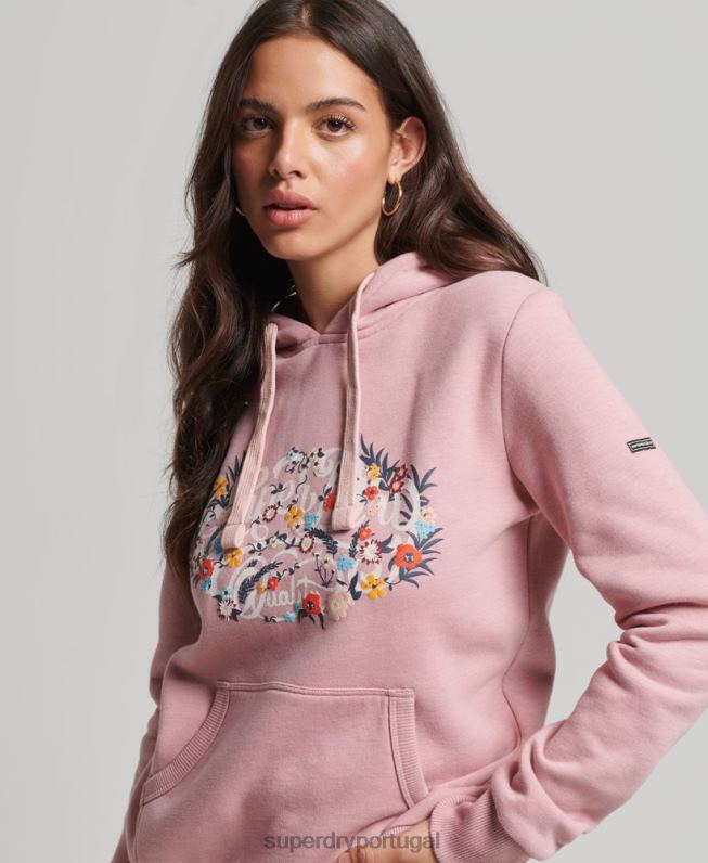 moletom com capuz floral mulheres rosa roupas Superdry 2208H3426