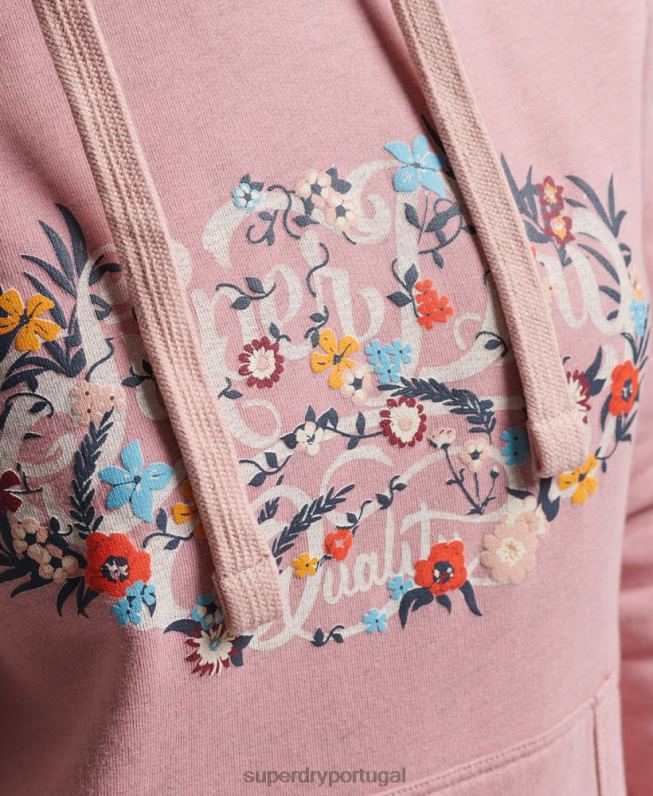 moletom com capuz floral mulheres rosa roupas Superdry 2208H3426