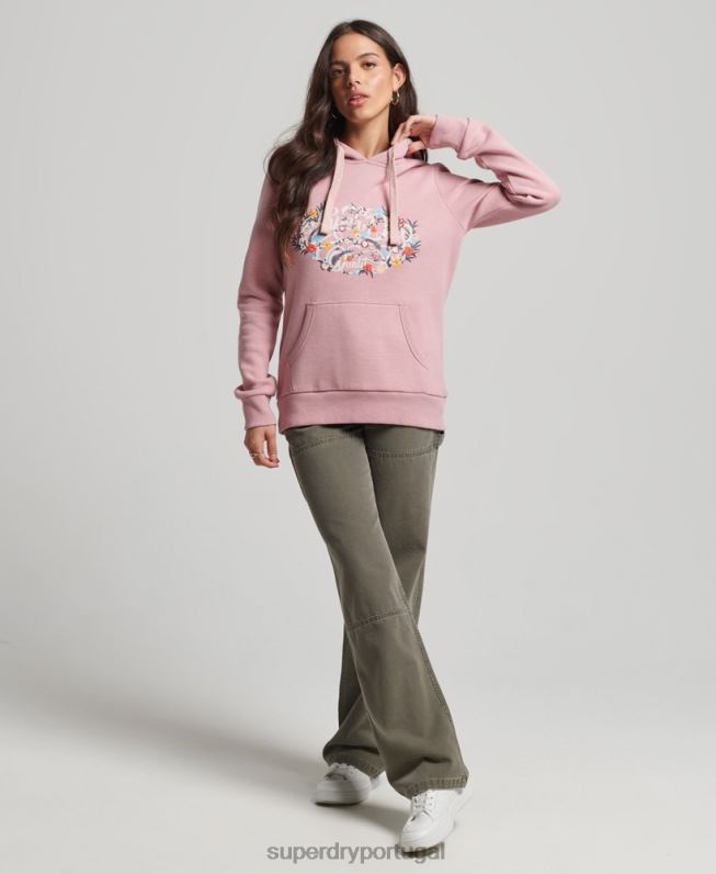 moletom com capuz floral mulheres rosa roupas Superdry 2208H3426