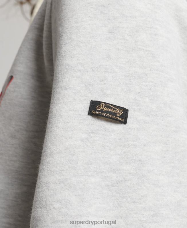 moletom com capuz gráfico de logotipo vintage japonês mulheres cinza claro roupas Superdry 2208H3389