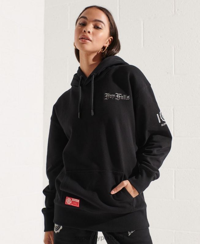 moletom com capuz gráfico universitário mulheres preto roupas Superdry 2208H6173