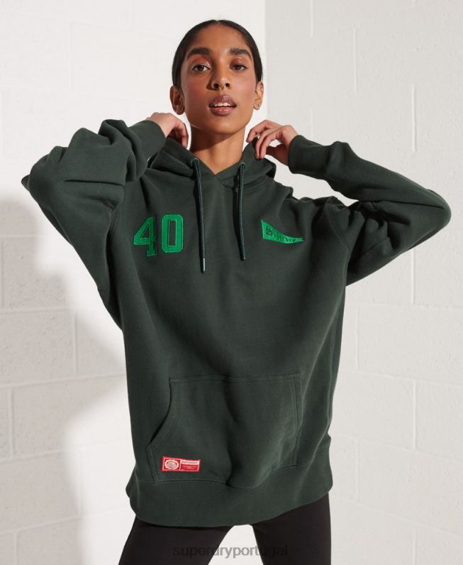 moletom com capuz gráfico universitário mulheres verde roupas Superdry 2208H6168