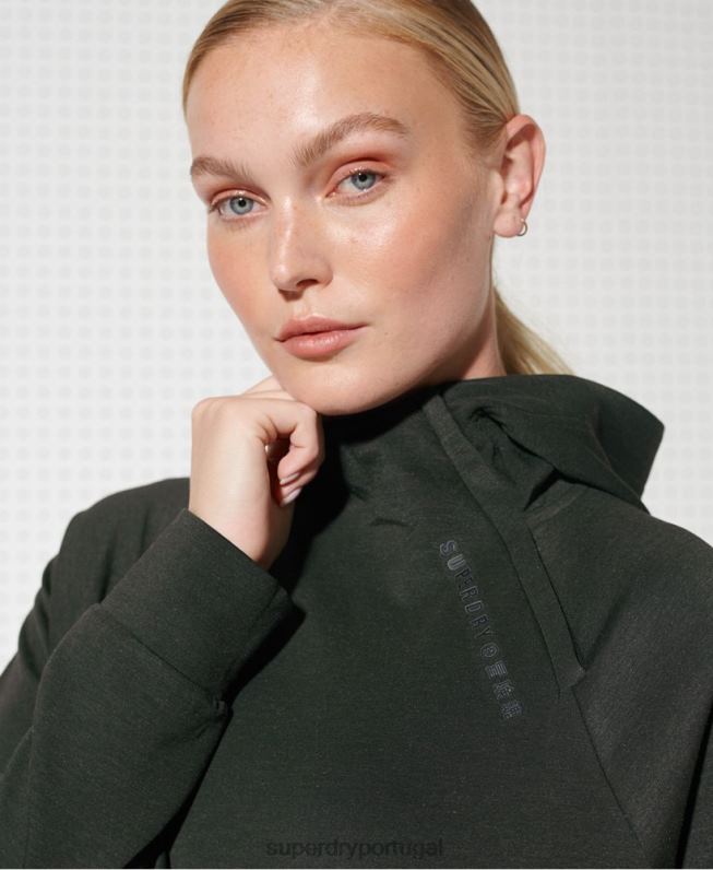 moletom com capuz meio zíper para treino mulheres caqui roupas Superdry 2208H6124
