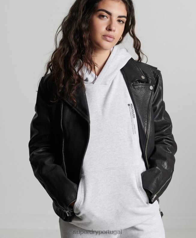 moletom com capuz micro lateral reciclado mulheres cinza claro roupas Superdry 2208H6064