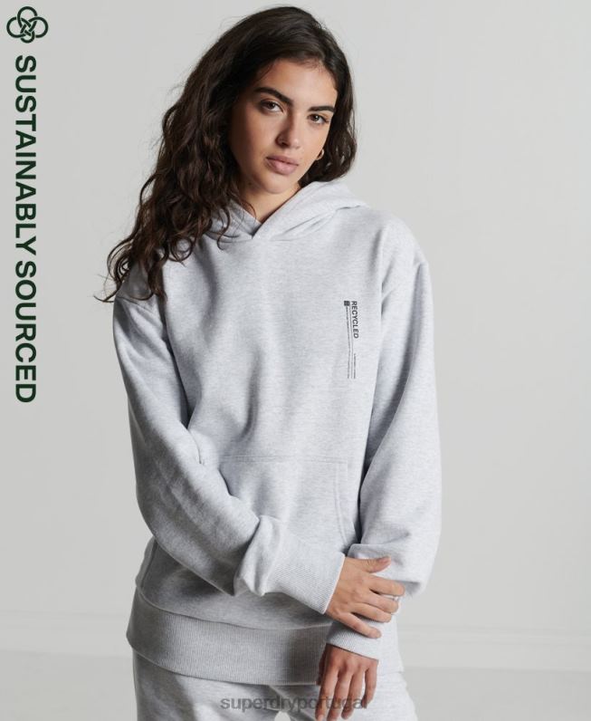 moletom com capuz micro lateral reciclado mulheres cinza claro roupas Superdry 2208H6064