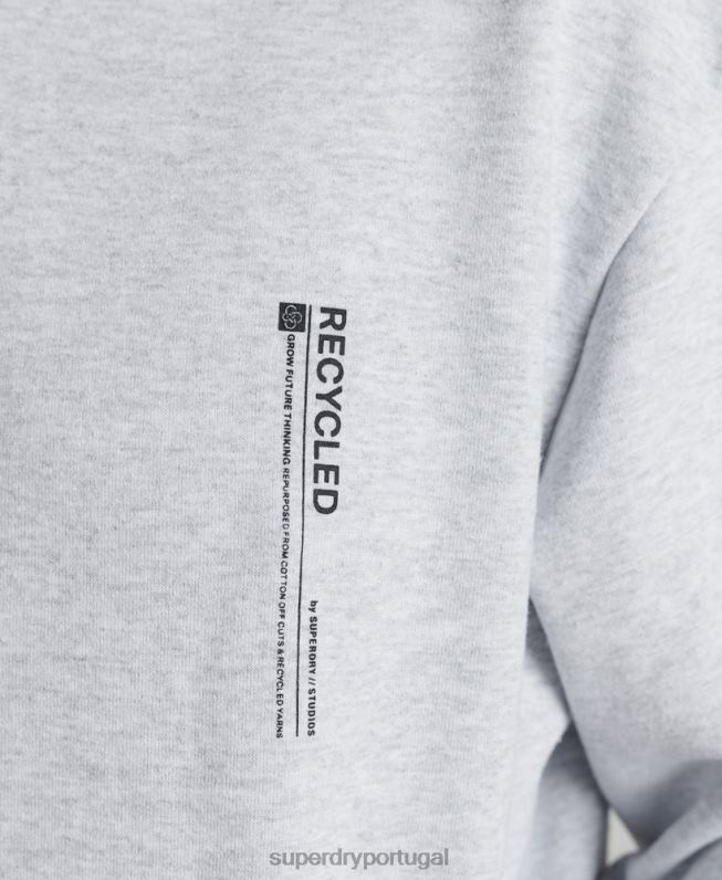 moletom com capuz micro lateral reciclado mulheres cinza claro roupas Superdry 2208H6064