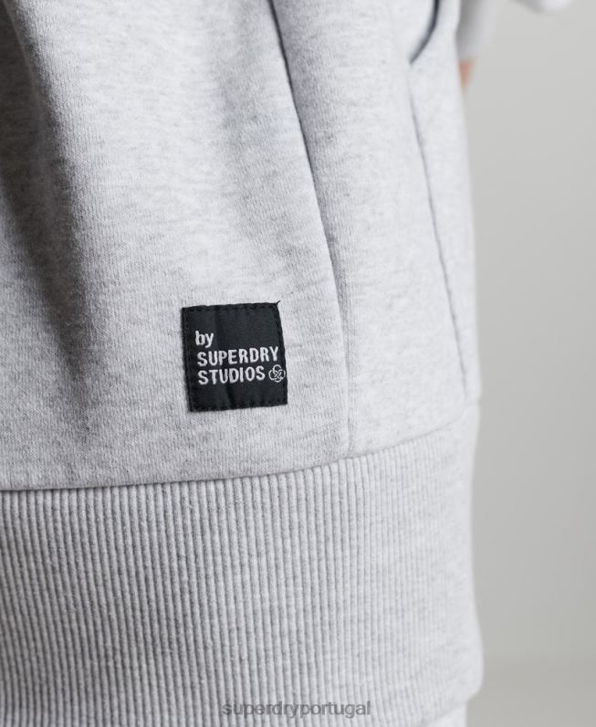 moletom com capuz micro lateral reciclado mulheres cinza claro roupas Superdry 2208H6064