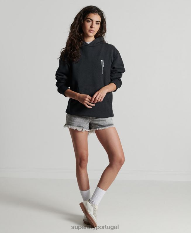 moletom com capuz micro lateral reciclado mulheres preto roupas Superdry 2208H5974