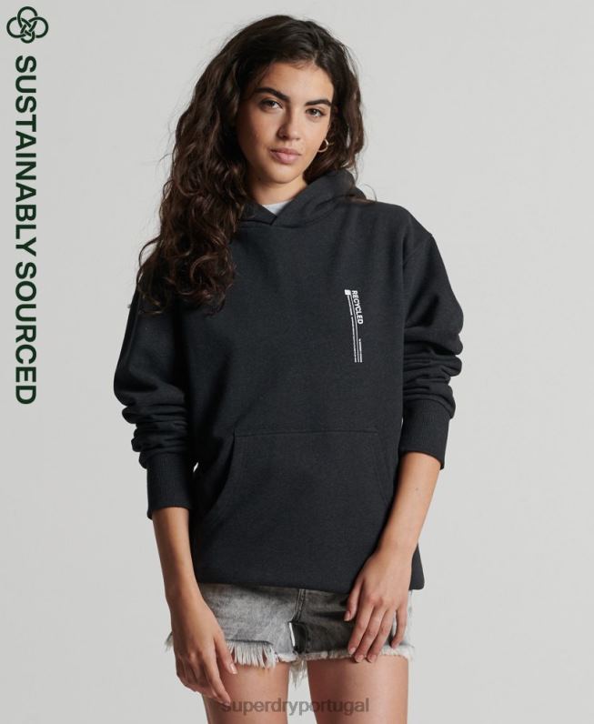 moletom com capuz micro lateral reciclado mulheres preto roupas Superdry 2208H5974