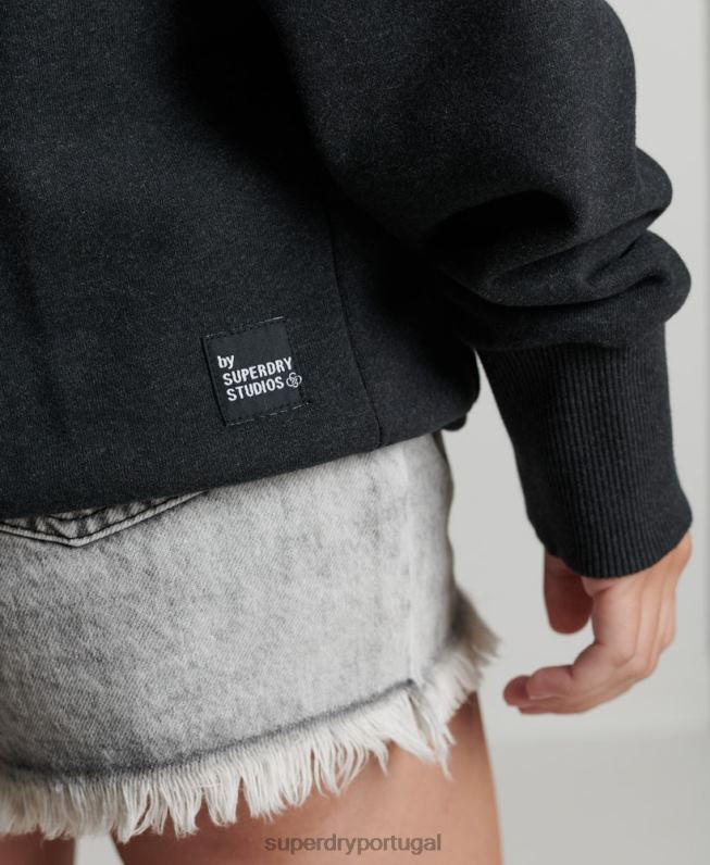 moletom com capuz micro lateral reciclado mulheres preto roupas Superdry 2208H5974
