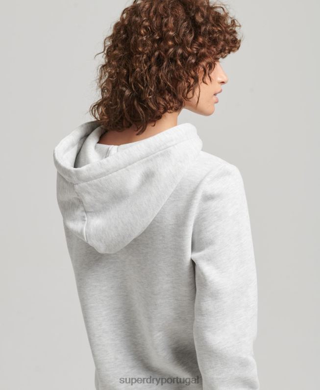 moletom com capuz narrativa de strass com logo vintage mulheres cinza claro roupas Superdry 2208H5863