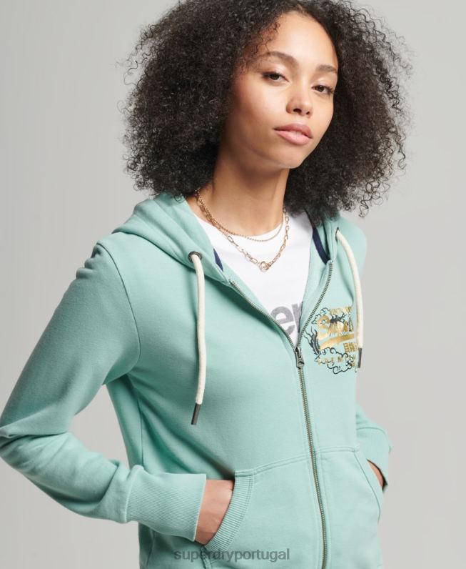 moletom com capuz narrativo com logo vintage mulheres azul claro roupas Superdry 2208H6127