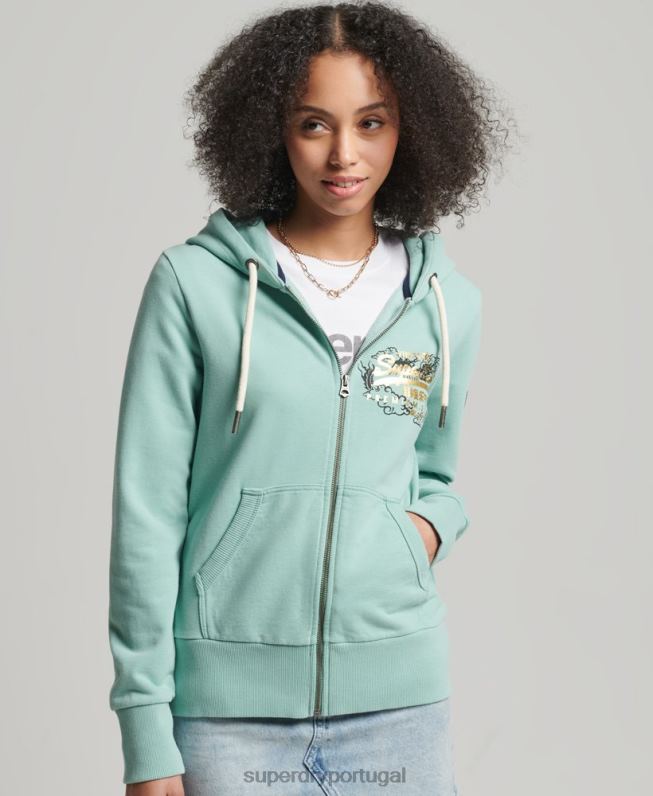 moletom com capuz narrativo com logo vintage mulheres azul claro roupas Superdry 2208H6127