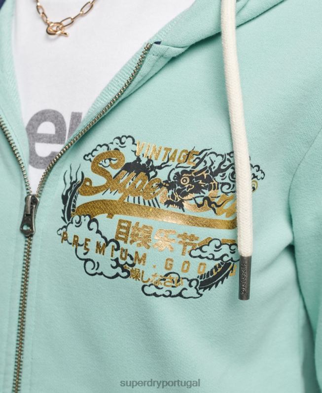 moletom com capuz narrativo com logo vintage mulheres azul claro roupas Superdry 2208H6127