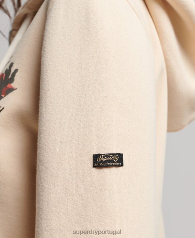 moletom com capuz narrativo com logo vintage mulheres creme roupas Superdry 2208H2179