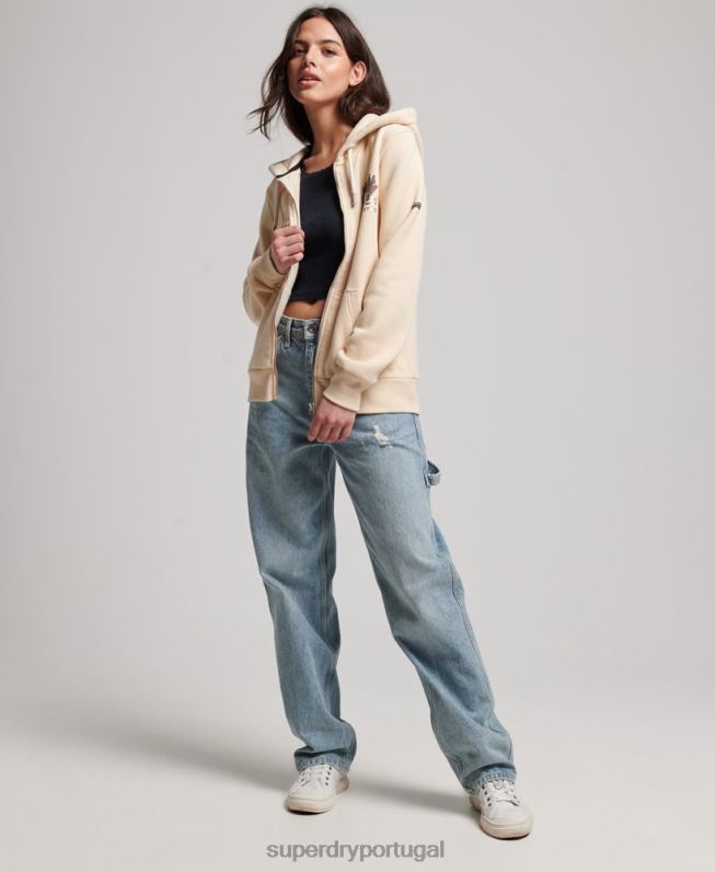 moletom com capuz narrativo com logo vintage mulheres creme roupas Superdry 2208H2179
