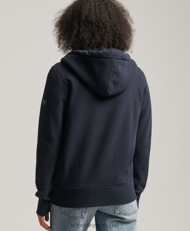 moletom com capuz narrativo com logo vintage mulheres marinha roupas Superdry 2208H6059
