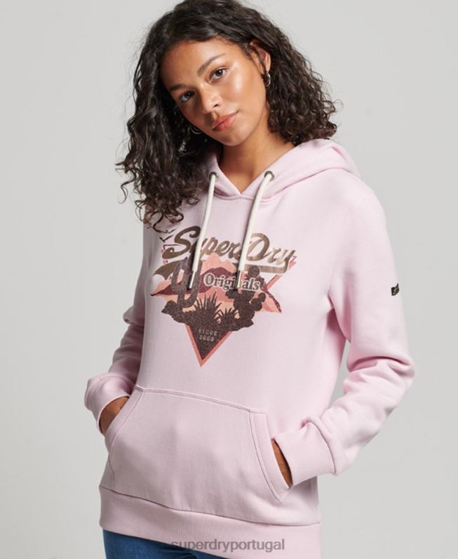 moletom com capuz narrativo com logo vintage mulheres rosa roupas Superdry 2208H2219