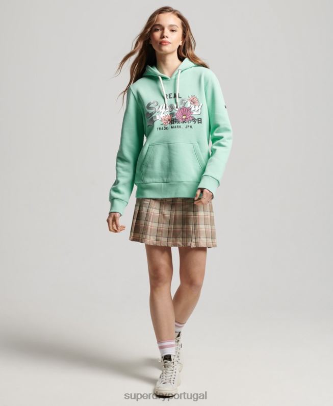 moletom com capuz narrativo com logo vintage mulheres verde roupas Superdry 2208H2294
