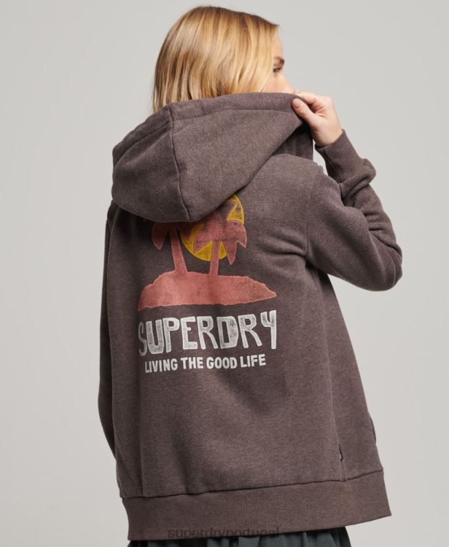 moletom com capuz recorte vintage cali mulheres marrom roupas Superdry 2208H2142