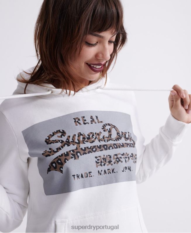 moletom com capuz refletivo com logo vintage mulheres creme roupas Superdry 2208H3511