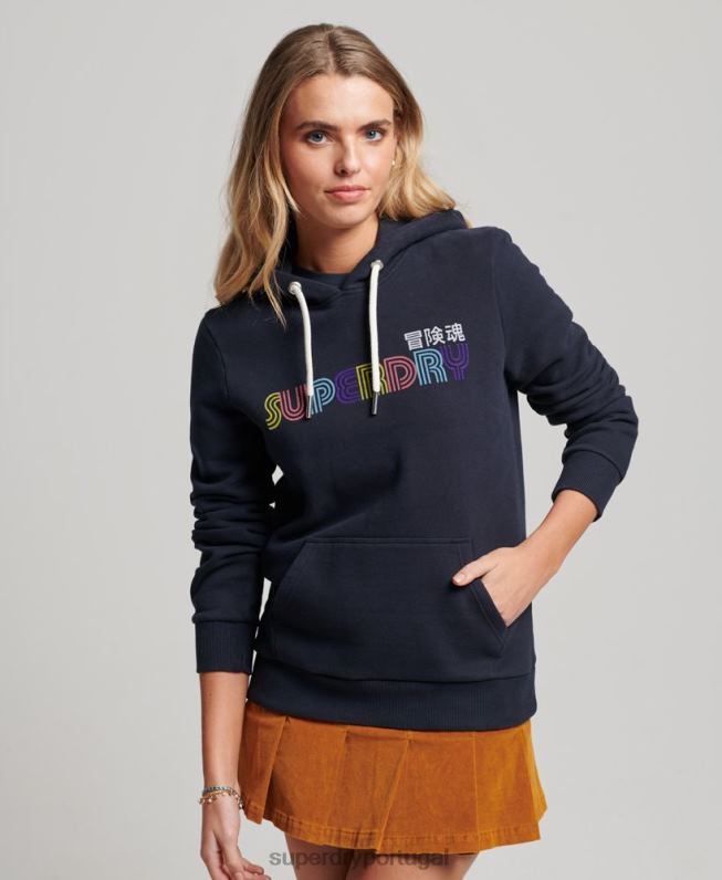 moletom com capuz retrô arco-íris mulheres marinha roupas Superdry 2208H3350