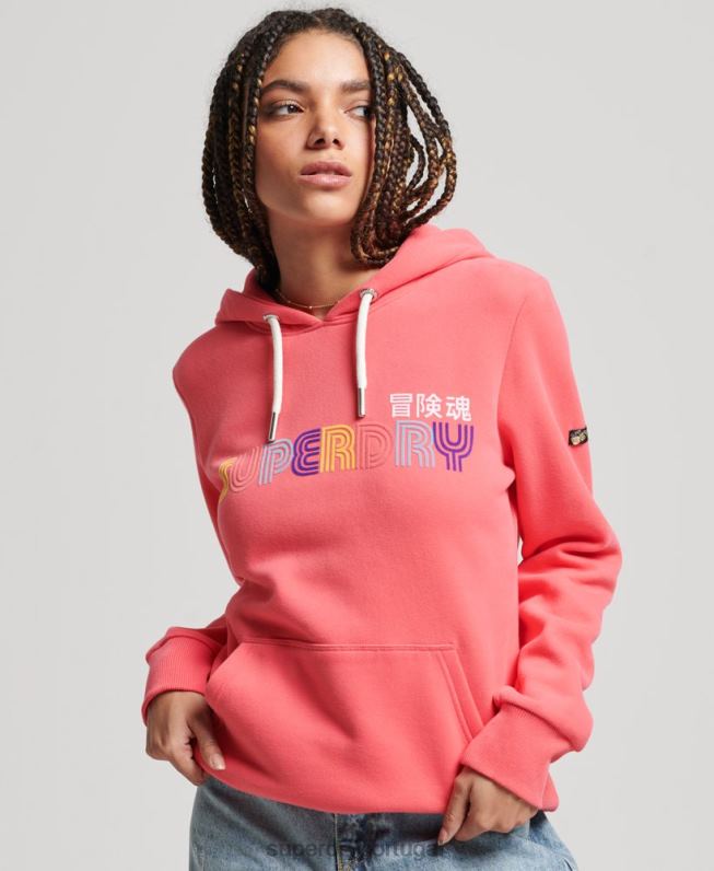 moletom com capuz retrô arco-íris mulheres rosa roupas Superdry 2208H3332