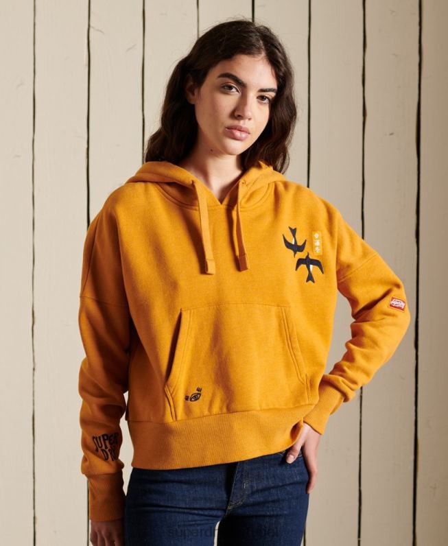 moletom com capuz suika embelezado mulheres ouro roupas Superdry 2208H6099