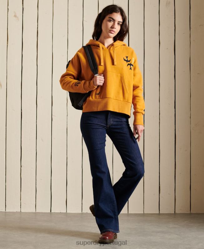 moletom com capuz suika embelezado mulheres ouro roupas Superdry 2208H6099