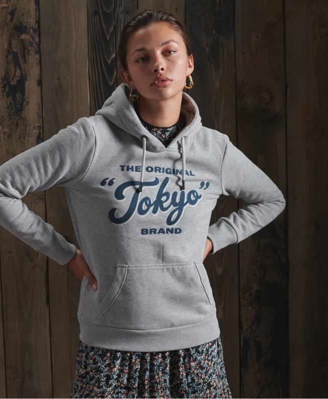 moletom com capuz trabalhado mulheres cinza escuro roupas Superdry 2208H3507