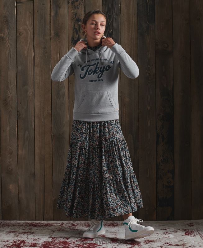 moletom com capuz trabalhado mulheres cinza escuro roupas Superdry 2208H3507