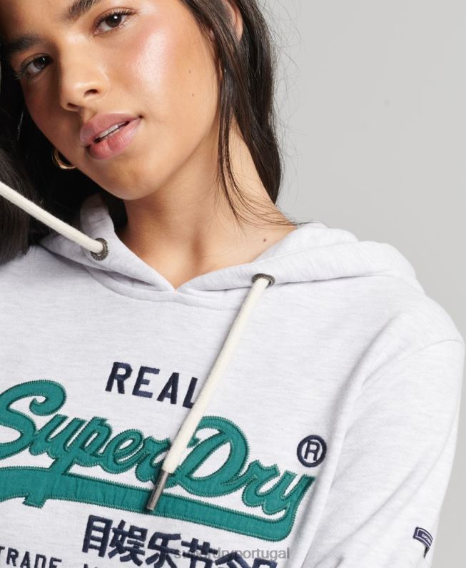 moletom com capuz vintage Heritage não escovado mulheres cinza claro roupas Superdry 2208H3409