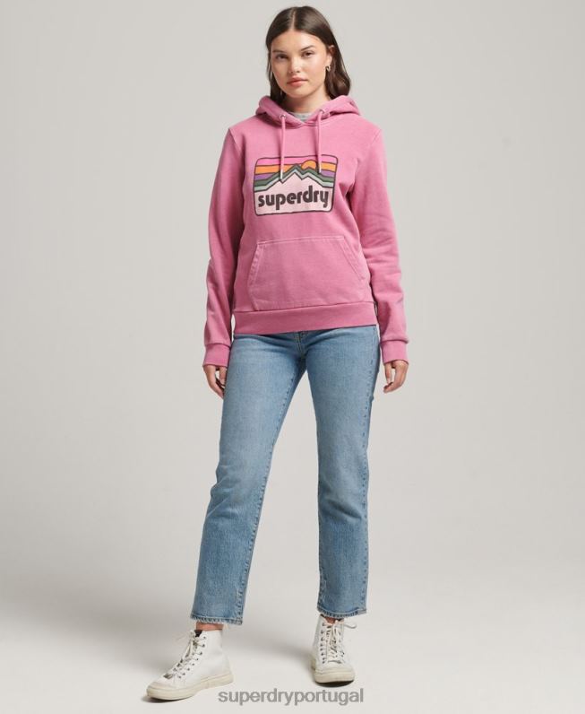 moletom com estampa de terreno dos anos 90 mulheres rosa roupas Superdry 2208H5749