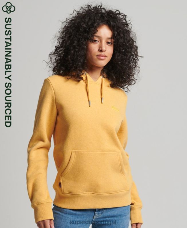 moletom com logo bordado vintage de algodão orgânico mulheres amarelo roupas Superdry 2208H3386
