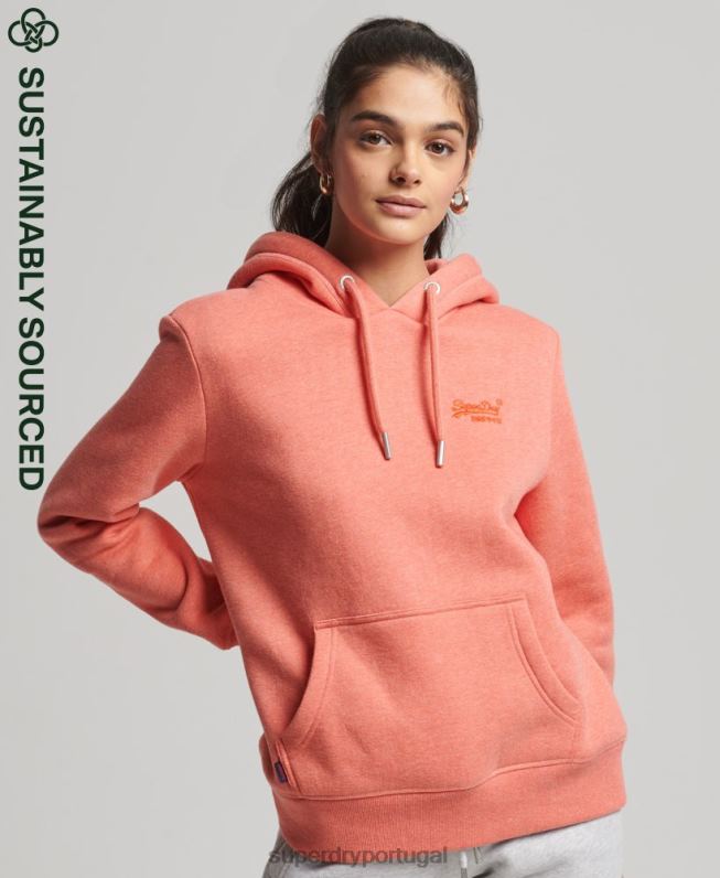 moletom com logo bordado vintage de algodão orgânico mulheres coral roupas Superdry 2208H3385